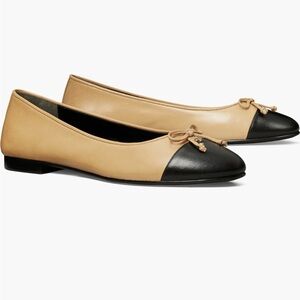 NEW Tory Burch Cap Toe Ballet Flat Size 7 Tan and Black